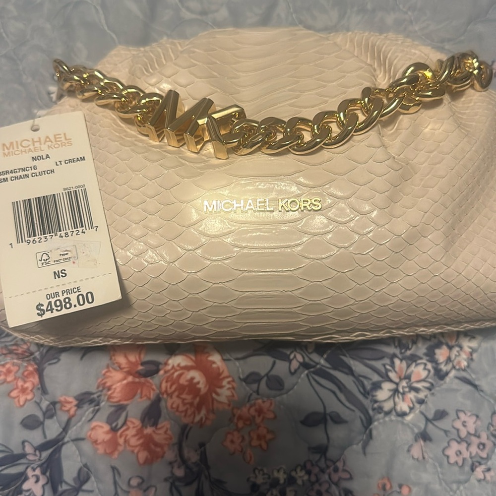 Michael Kors Cream Crossbody Bag with Gold Chain